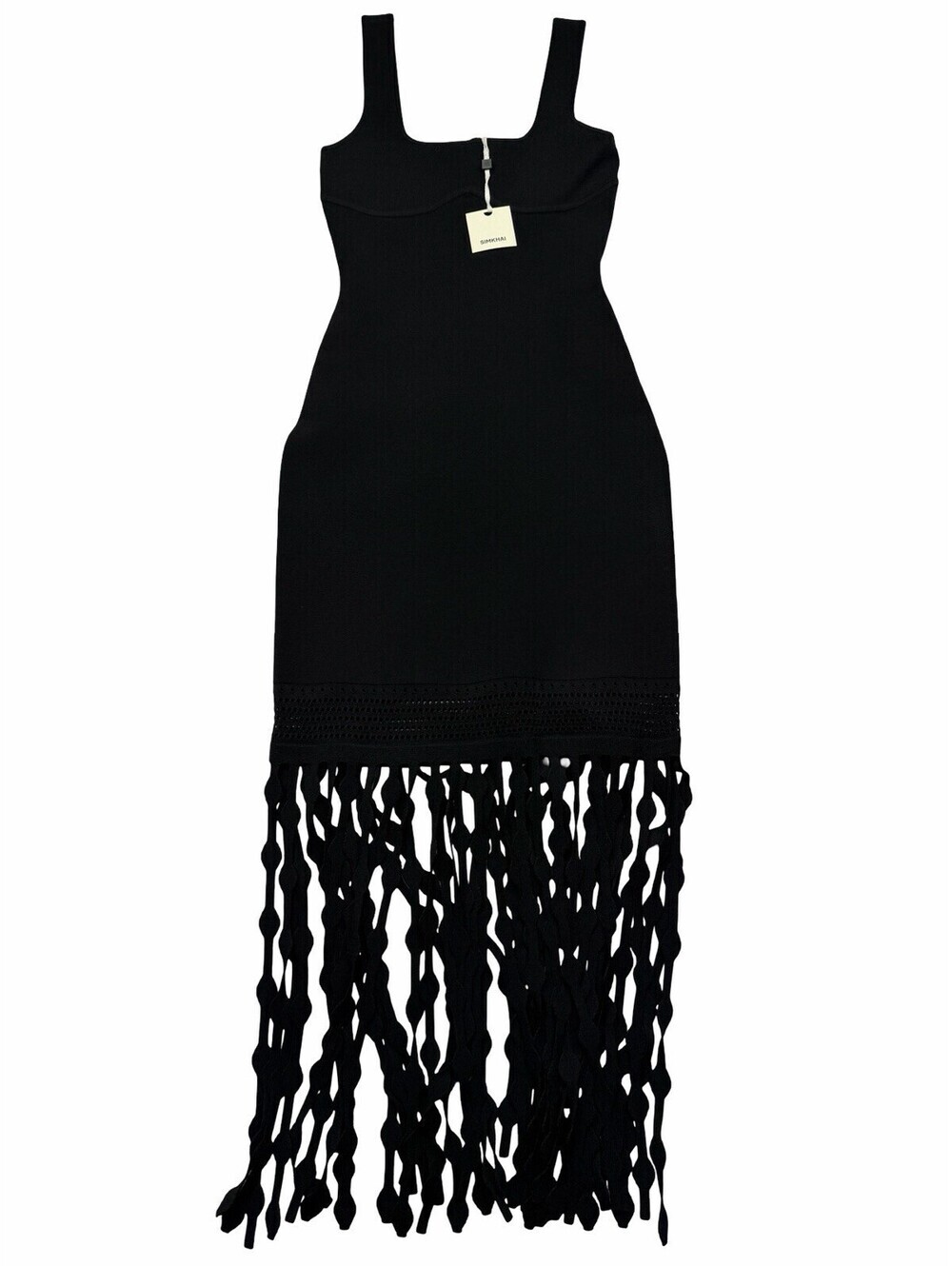 SIMKHAI Signa Bodycon Dress Knit Fringe Sleeveless Black Size XS